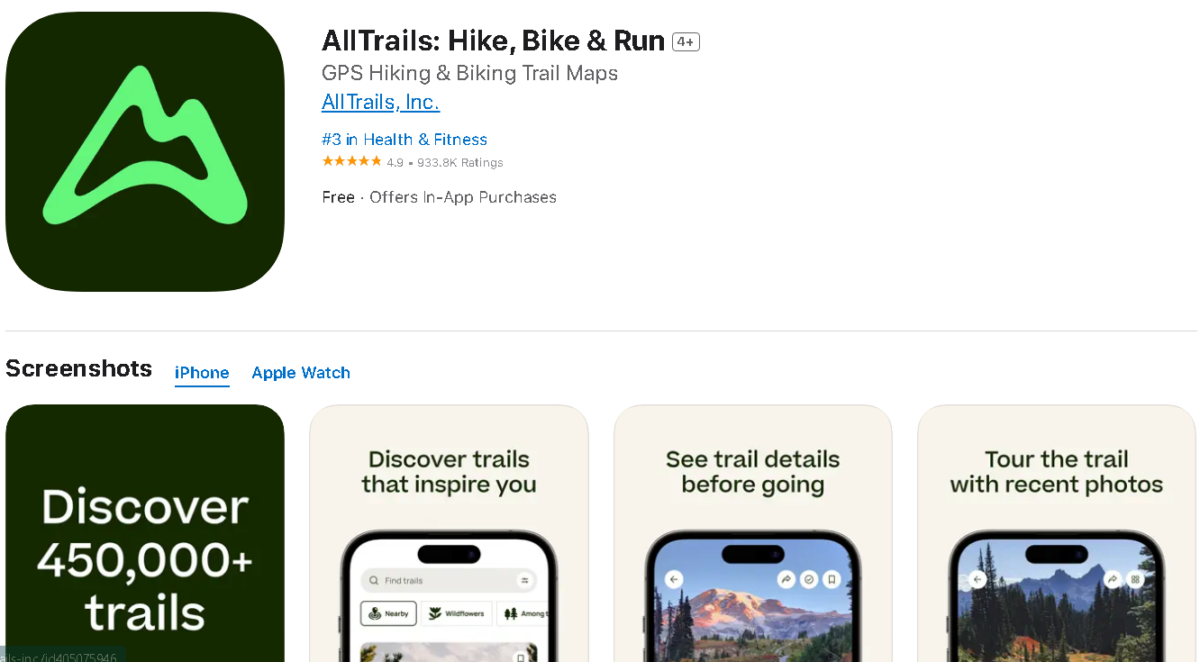 AllTrails - track your hikes, bike rides, or runs